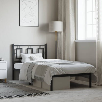 Bedframe Metaal Zwart 90 x 190 cm met hoofdbord