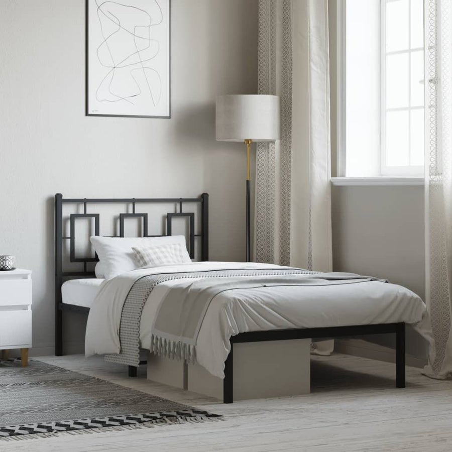 Bedframe Metaal Zwart 90 x 190 cm met hoofdbord