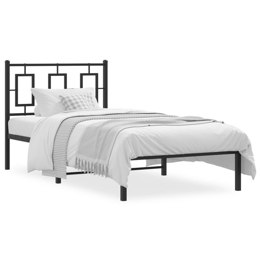 Bedframe Metaal Zwart 90 x 190 cm met hoofdbord