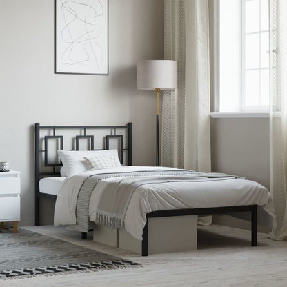 Bedframe Metaal Zwart 90 x 200 cm met hoofdbord