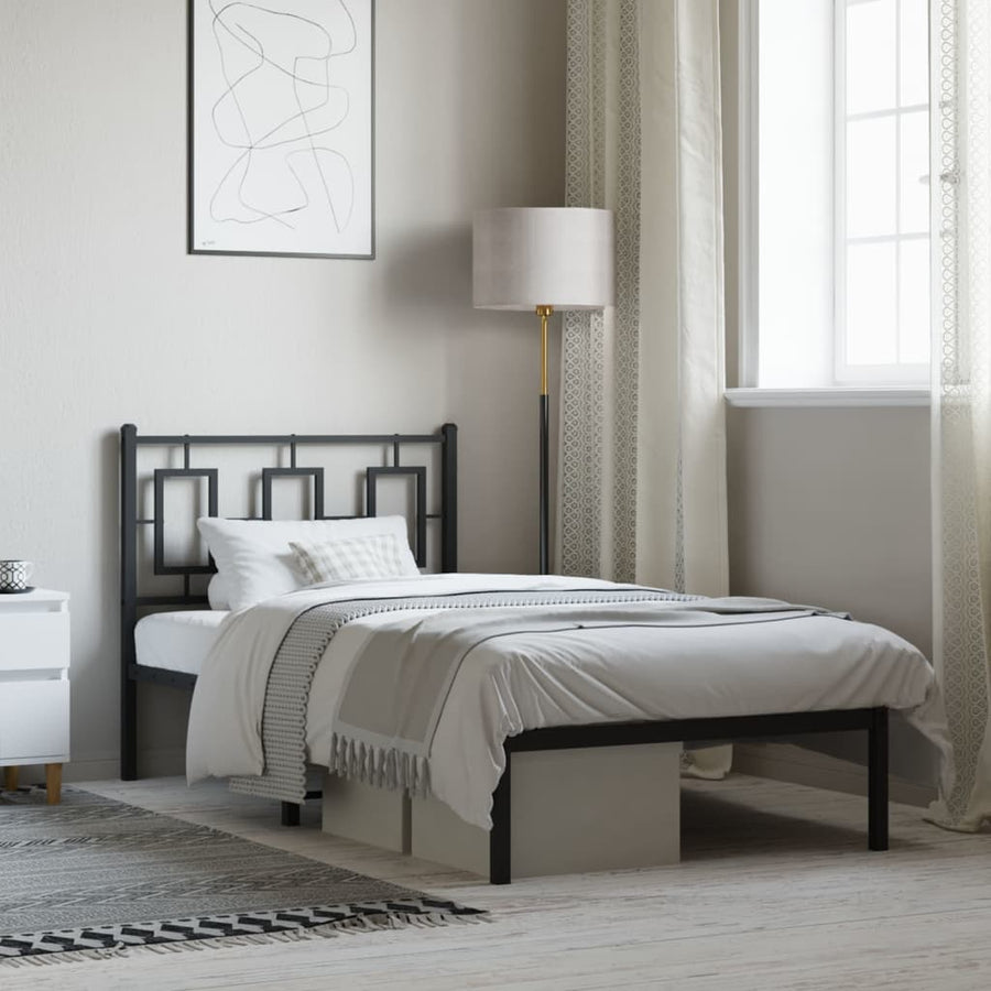 Bedframe Metaal Zwart 90 x 200 cm met hoofdbord