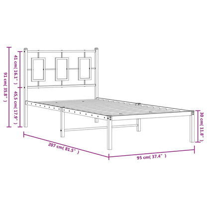 Bedframe Metaal Zwart 90 x 200 cm met hoofdbord