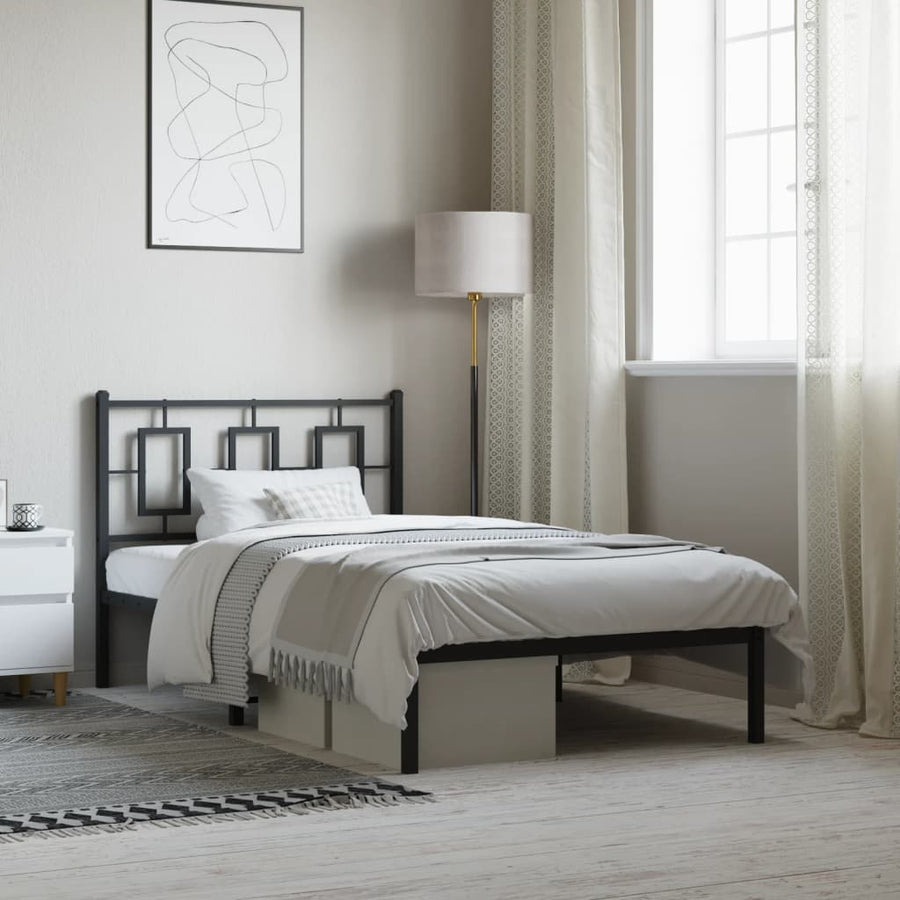 Bedframe met hoofdbord metaal zwart 100x200 cm