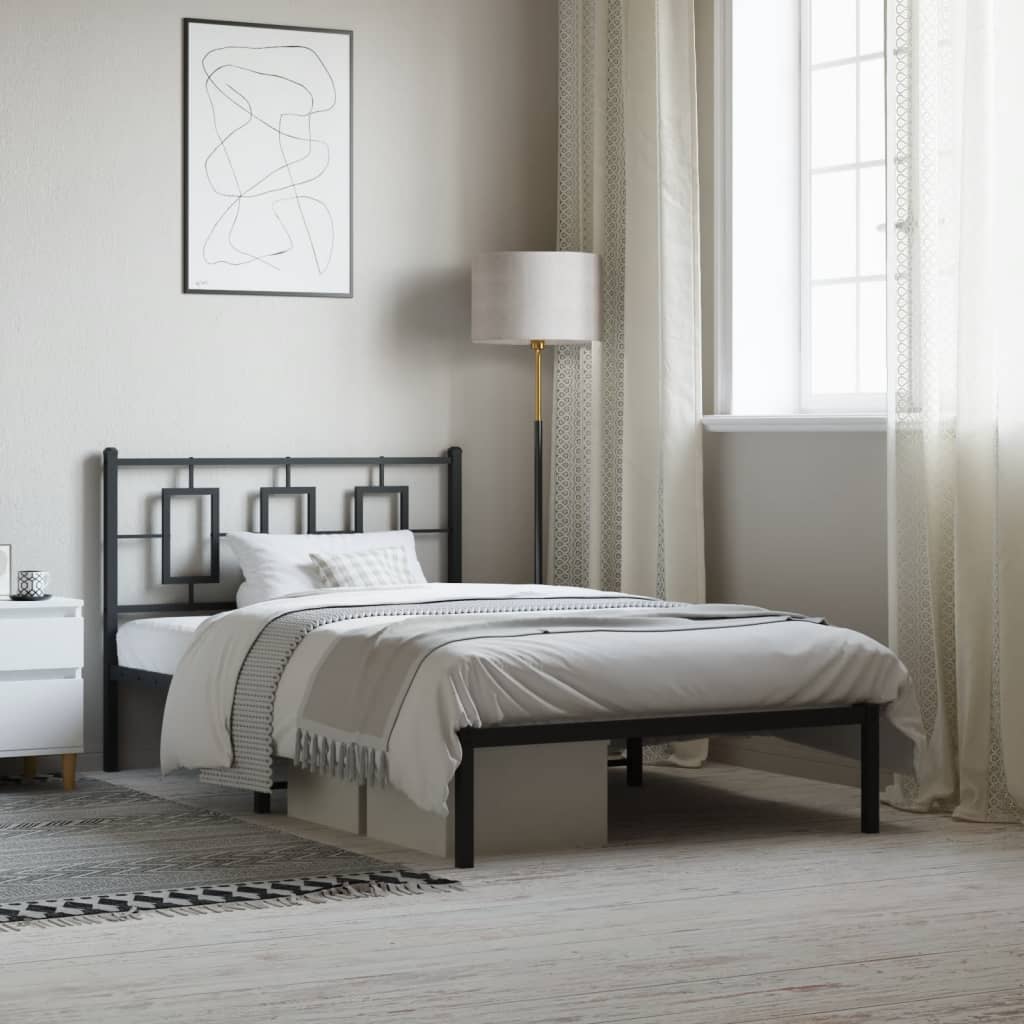 Bedframe Metaal Zwart 107 x 203 cm met hoofdbord