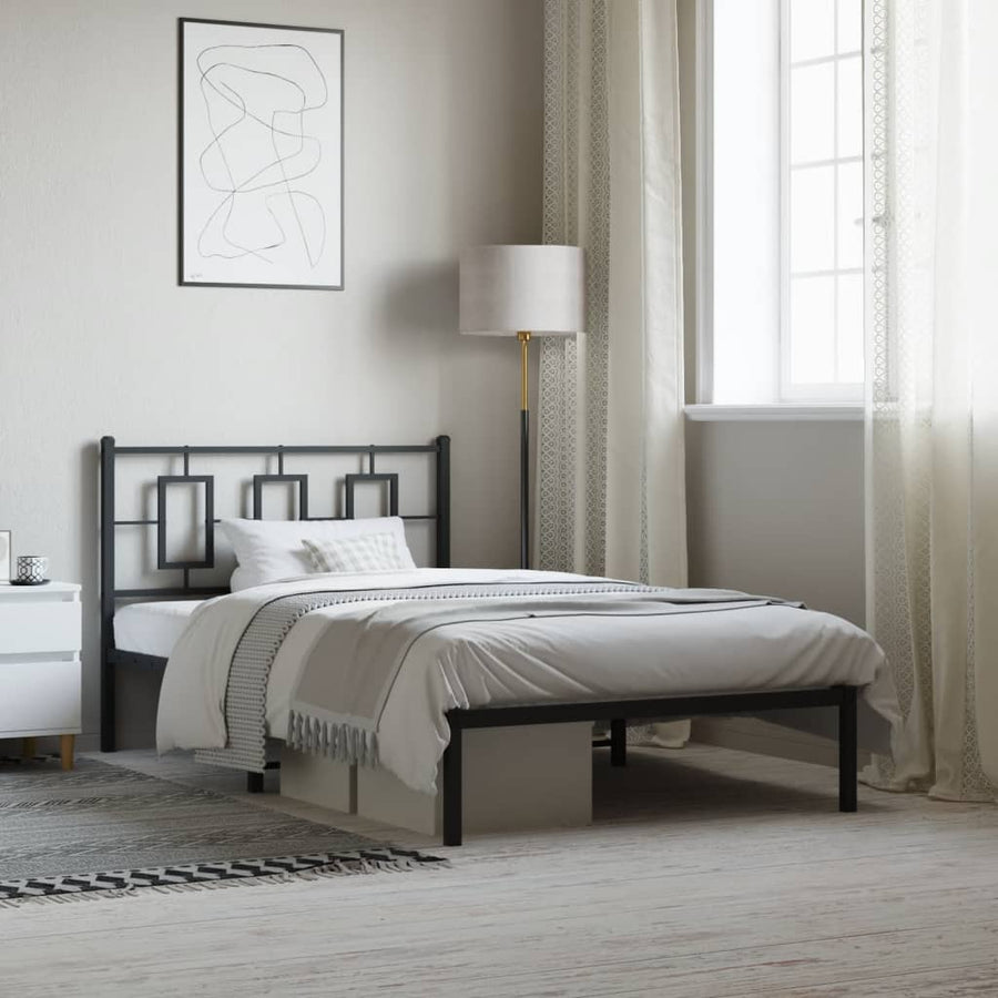 Bedframe Metaal Zwart 107 x 203 cm met hoofdbord