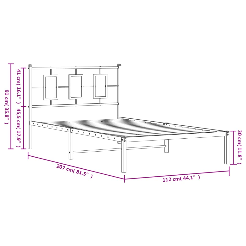 Bedframe Metaal Zwart 107 x 203 cm met hoofdbord
