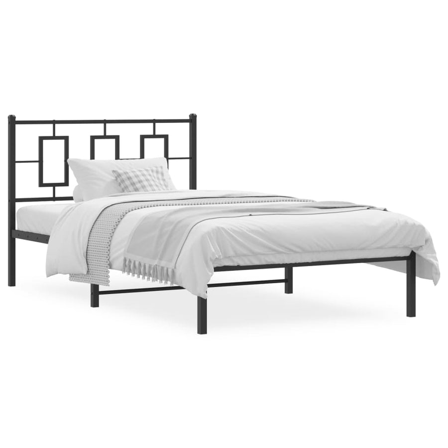 Bedframe Metaal Zwart 107 x 203 cm met hoofdbord