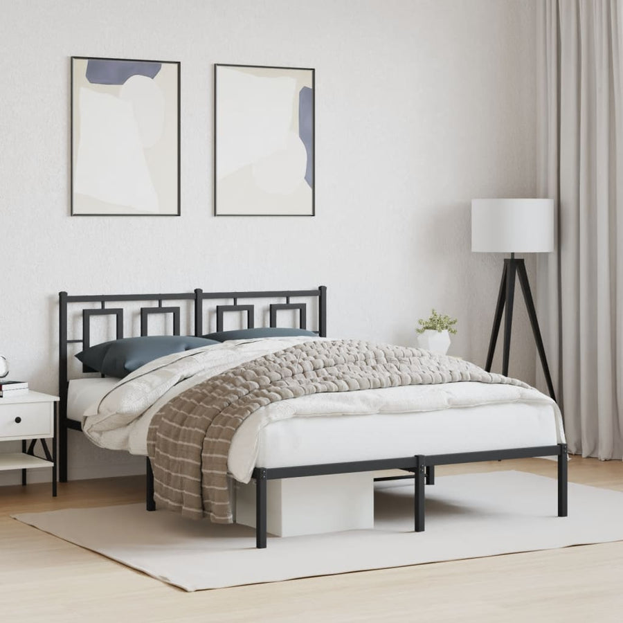 Bedframe Metaal Zwart 135 x 190 cm met hoofdbord