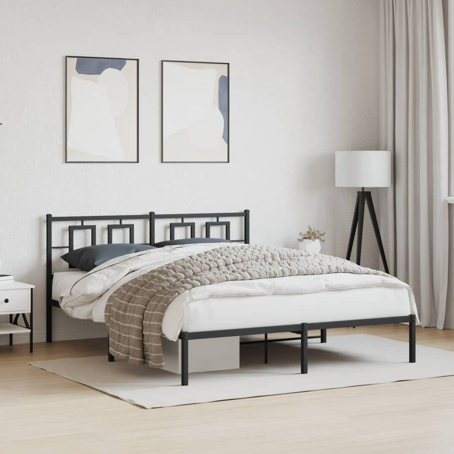 Bedframe Metaal Zwart 150 x 200 cm met hoofdbord