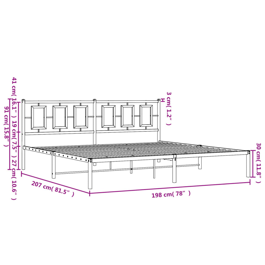 Bedframe Metaal Zwart 193 x 203 cm met hoofdbord