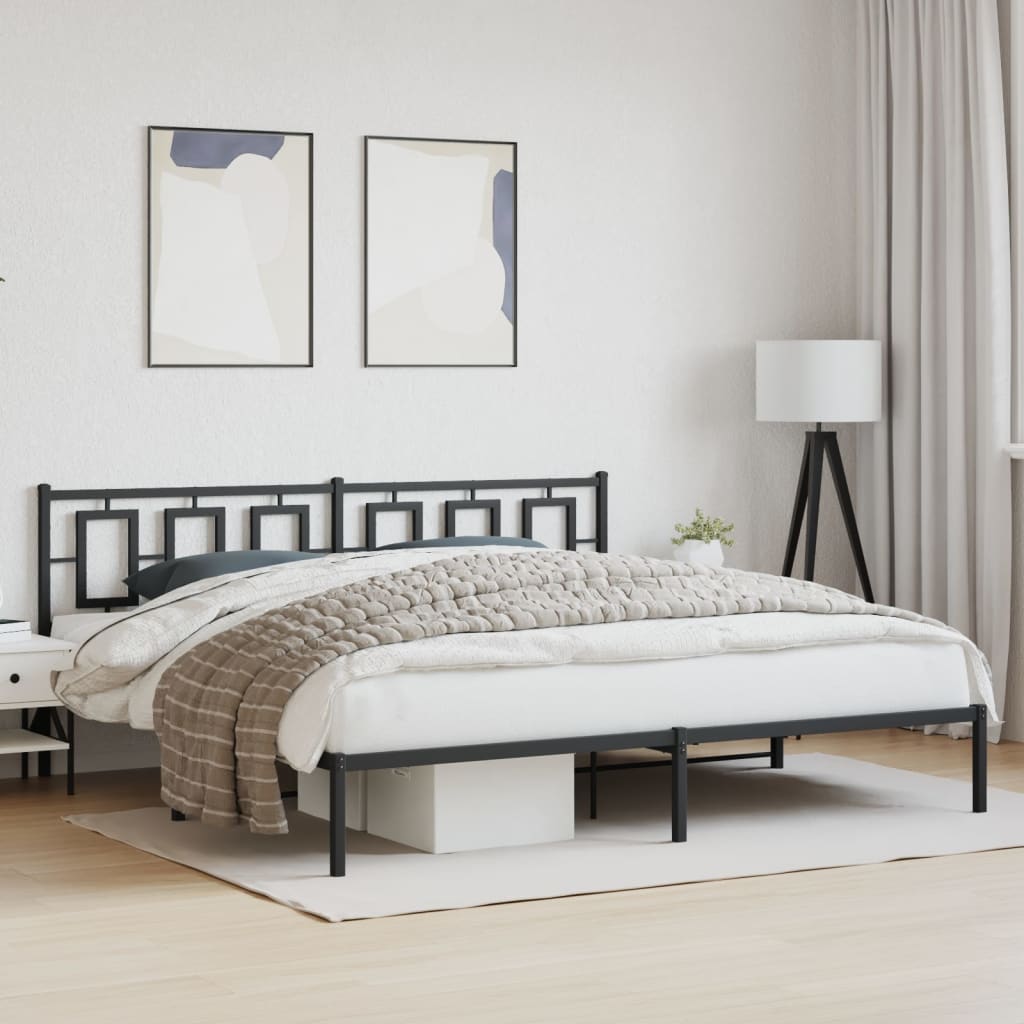 Bedframe Metaal Zwart 200 x 200 cm met hoofdbord