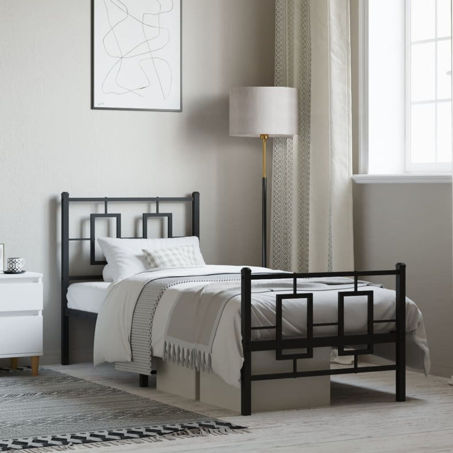 Bedframe Met Hoofd- En Voeteneinde Metaal Zwart 75 x 190 cm met hoofdbord & voetbord