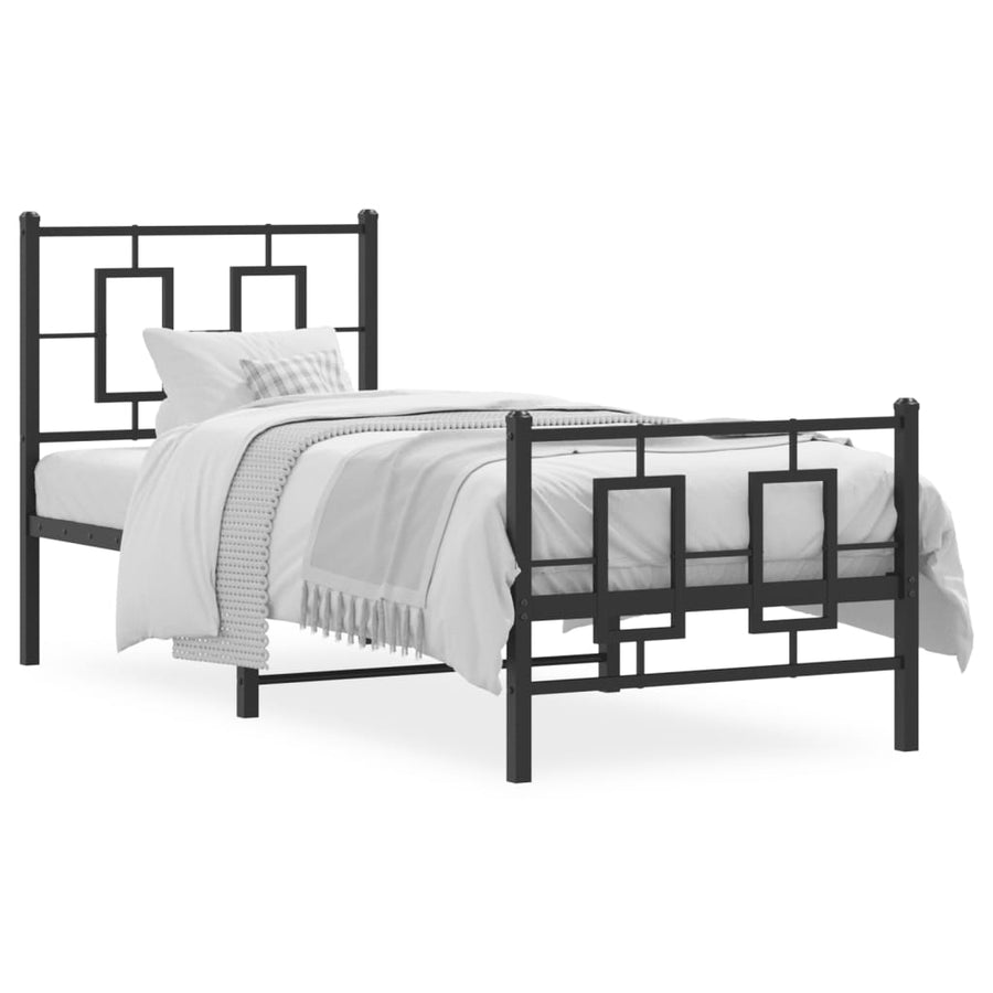 Bedframe Met Hoofd- En Voeteneinde Metaal Zwart 75 x 190 cm met hoofdbord & voetbord