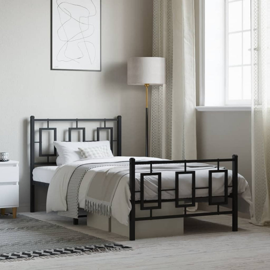 Bedframe Met Hoofd- En Voeteneinde Metaal Zwart 90 x 200 cm met hoofdbord & voetbord