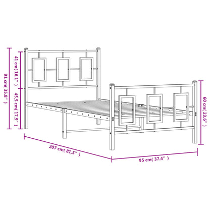 Bedframe Met Hoofd- En Voeteneinde Metaal Zwart 90 x 200 cm met hoofdbord & voetbord