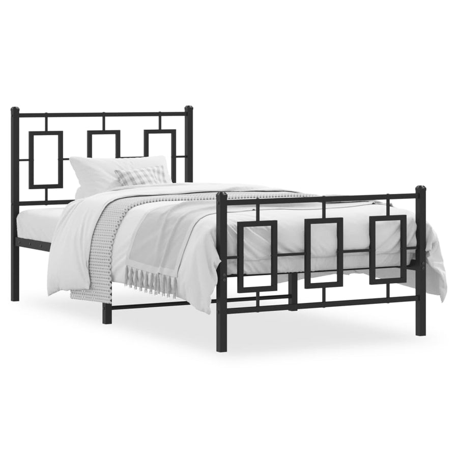 Bedframe Met Hoofd- En Voeteneinde Metaal Zwart 90 x 200 cm met hoofdbord & voetbord
