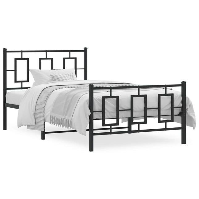 Bedframe Met Hoofd- En Voeteneinde Metaal Zwart 100 x 190 cm met hoofdbord & voetbord