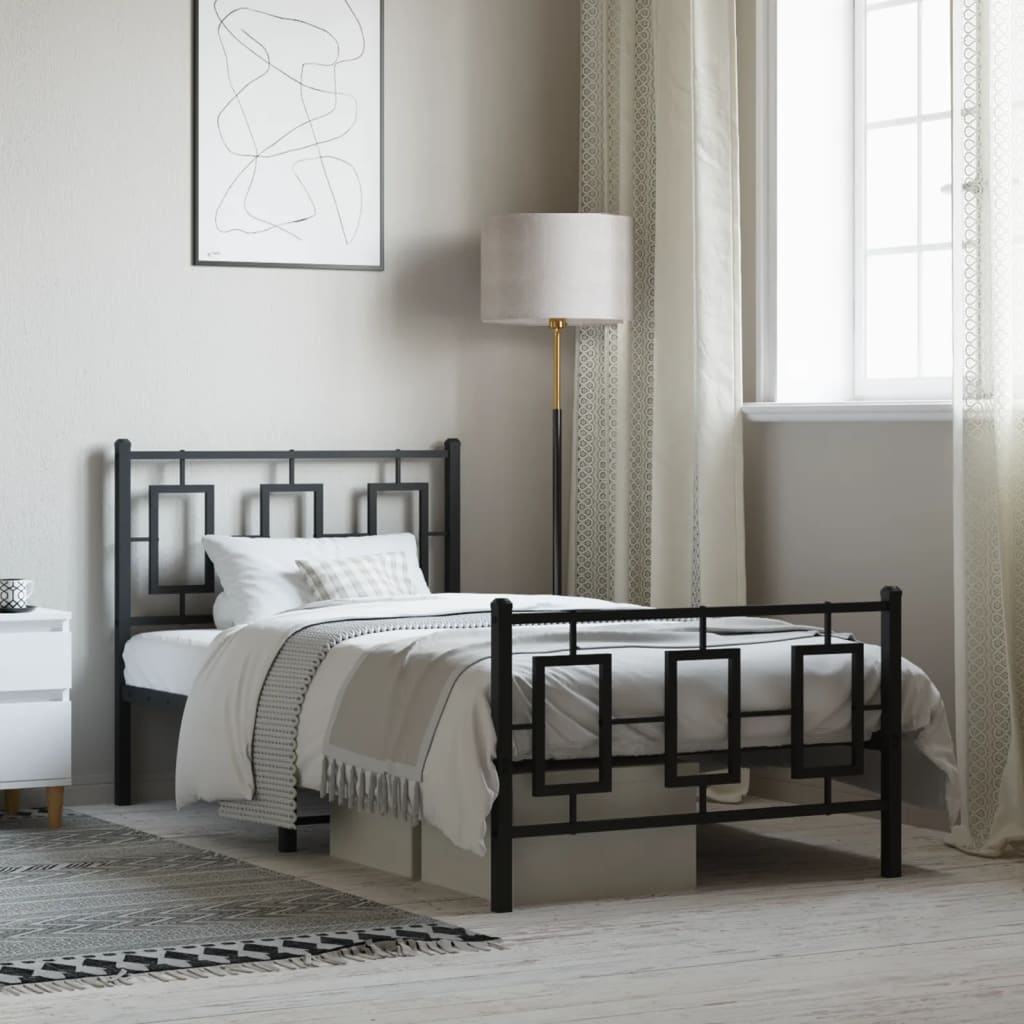 Bedframe met hoofd- en voeteneinde metaal zwart 100x200 cm