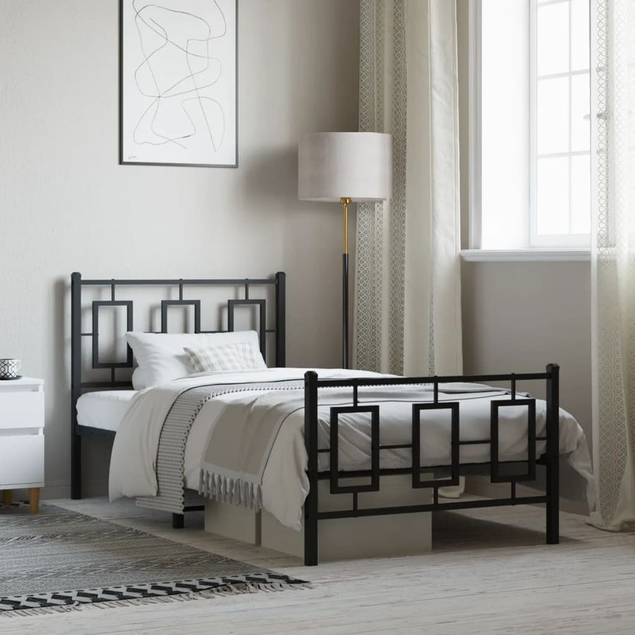 Bedframe met hoofd- en voeteneinde metaal zwart 100x200 cm