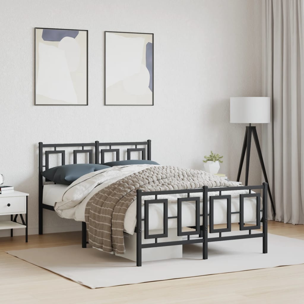 Bedframe Met Hoofd- En Voeteneinde Metaal Zwart 120 x 190 cm met hoofdbord & voetbord