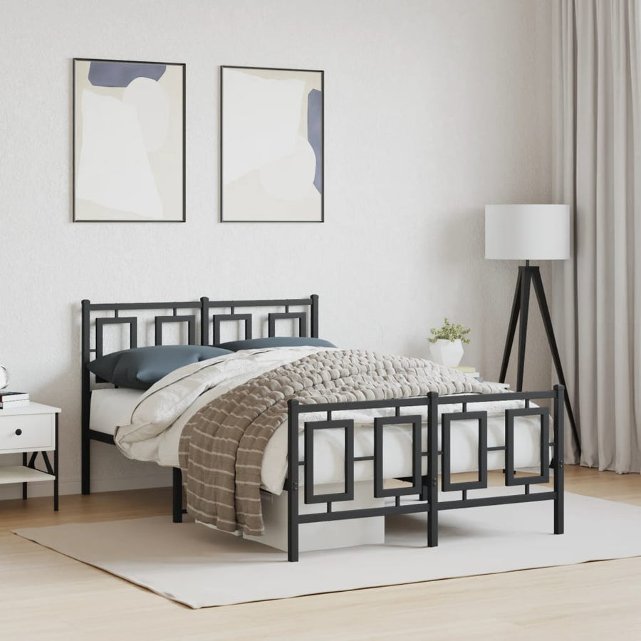 Bedframe Met Hoofd- En Voeteneinde Metaal Zwart 120 x 190 cm met hoofdbord & voetbord