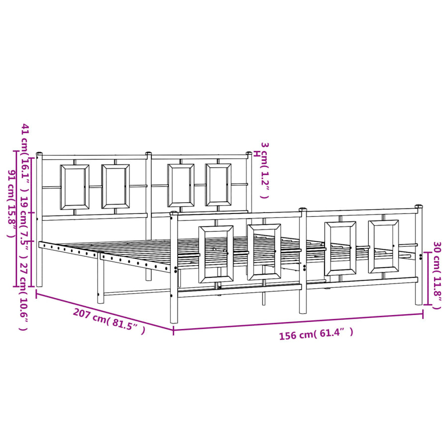 Bedframe Met Hoofd- En Voeteneinde Metaal 150 x 200 cm