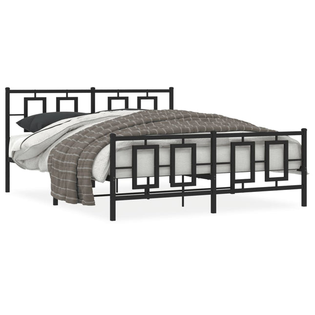 Bedframe Met Hoofd- En Voeteneinde Metaal Zwart 160 x 200 cm met hoofdbord & voetbord