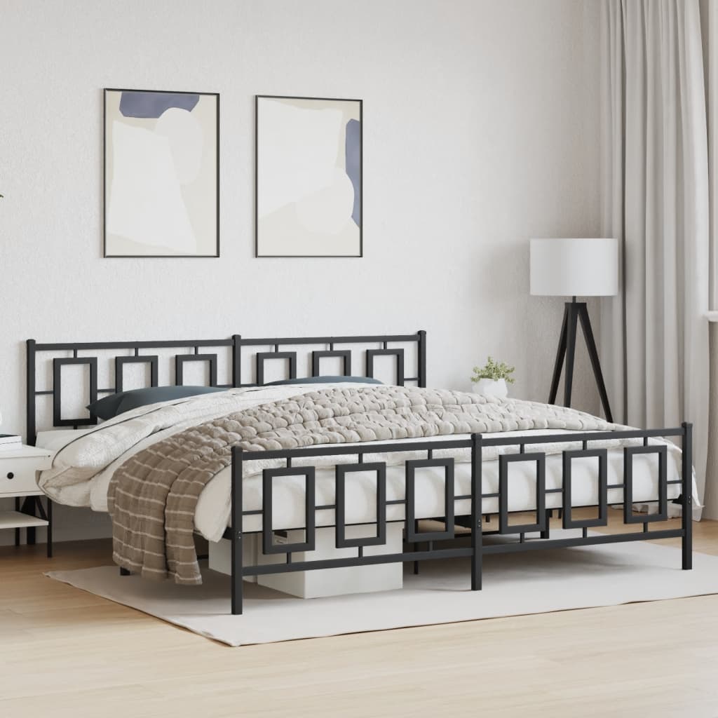 Bedframe Met Hoofd- En Voeteneinde Metaal Zwart 193 x 203 cm met hoofdbord & voetbord