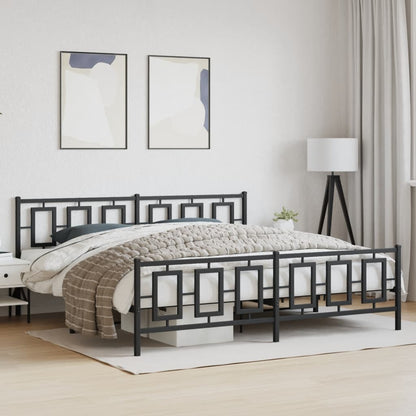 Bedframe Met Hoofd- En Voeteneinde Metaal Zwart 193 x 203 cm met hoofdbord & voetbord