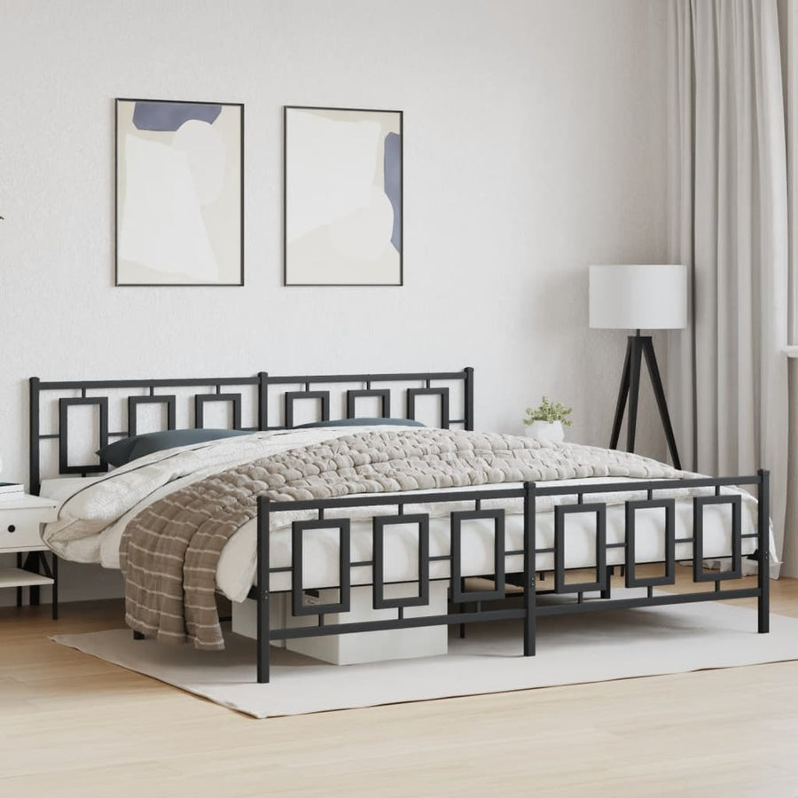 Bedframe Met Hoofd- En Voeteneinde Metaal Zwart 193 x 203 cm met hoofdbord & voetbord