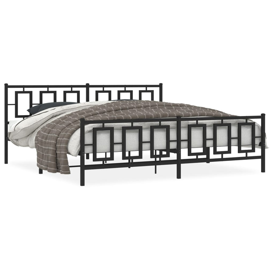 Bedframe Met Hoofd- En Voeteneinde Metaal Zwart 193 x 203 cm met hoofdbord & voetbord
