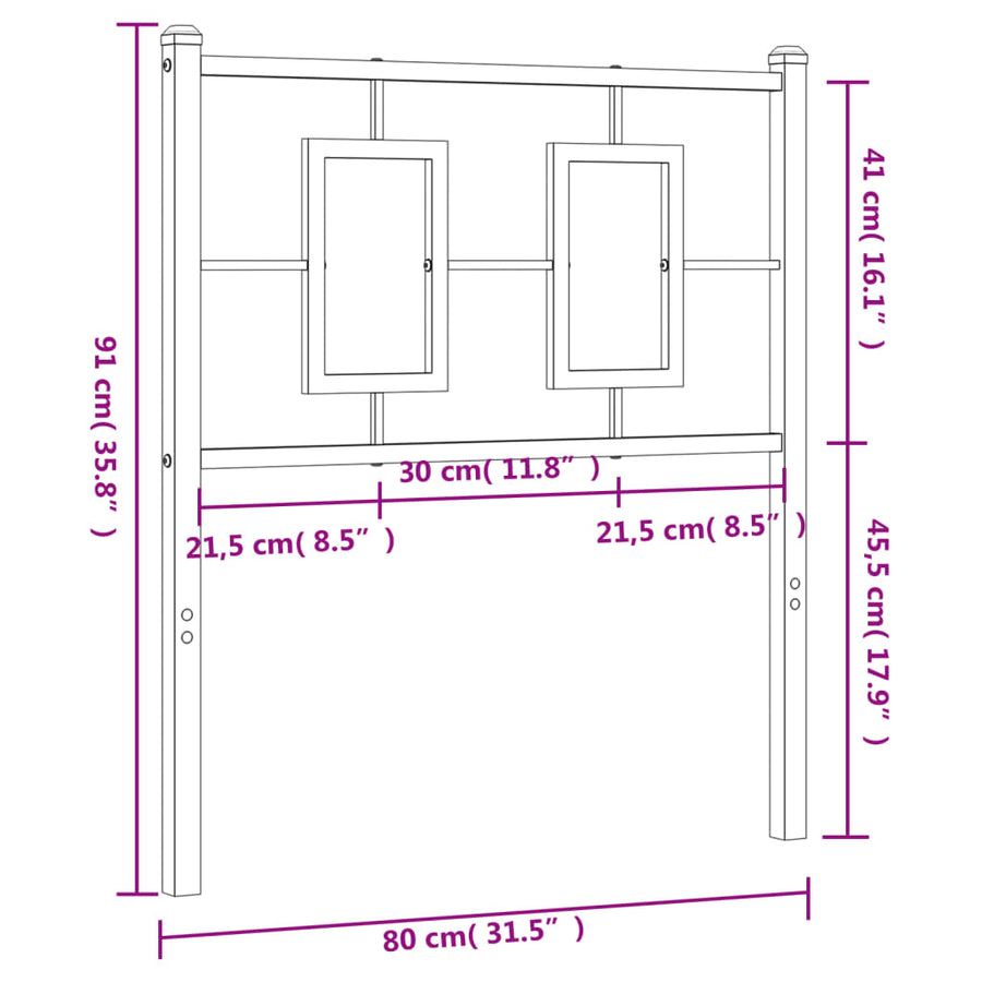 Hoofdbord Metaal Zwart 75 cm
