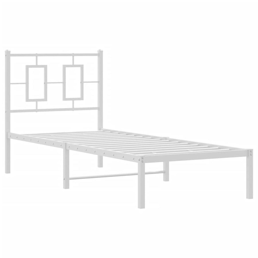 Bedframe Metaal 75 X 190 Cm Wit met hoofdbord