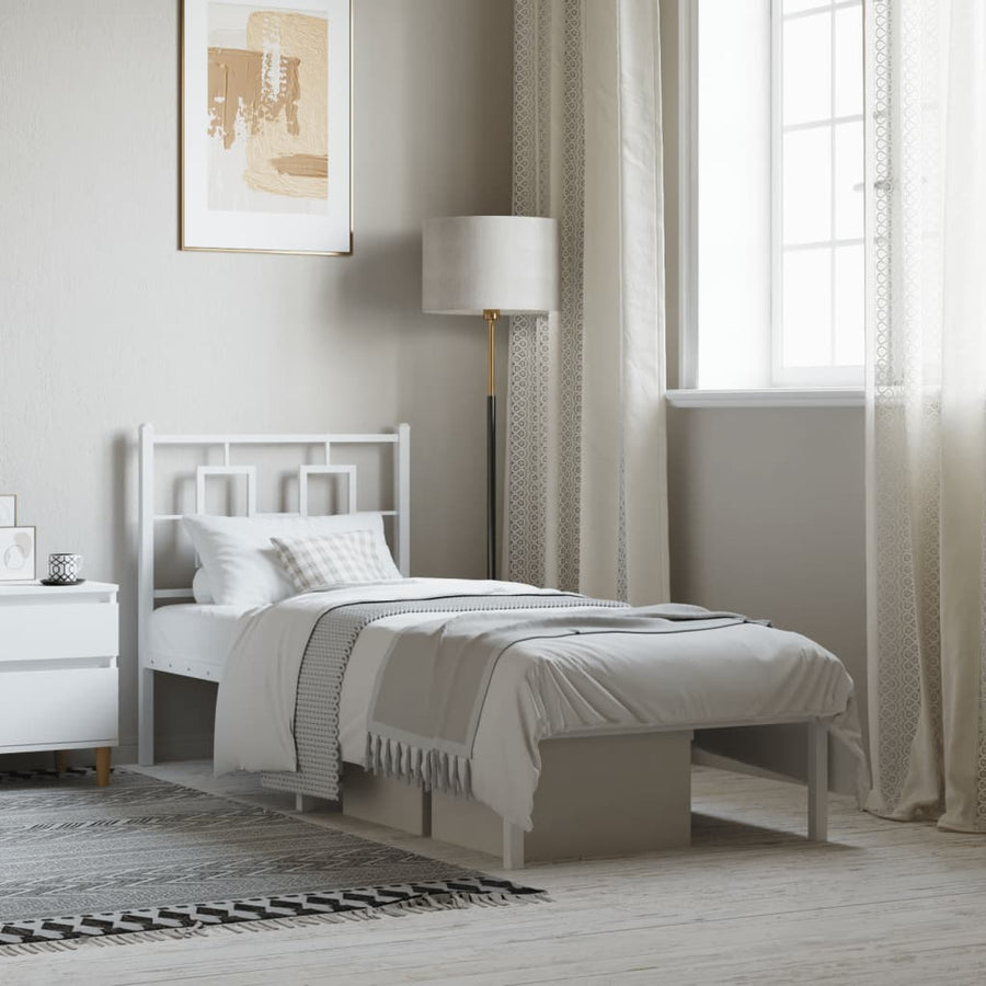 Bedframe Metaal 75 X 190 Cm Wit met hoofdbord