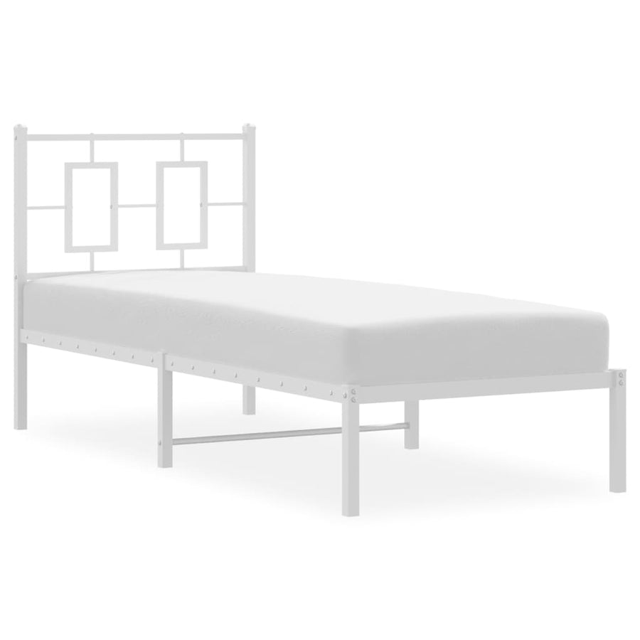 Bedframe Metaal 75 X 190 Cm Wit met hoofdbord