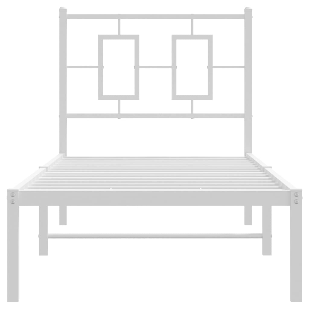 Bedframe Metaal 75 X 190 Cm Wit met hoofdbord