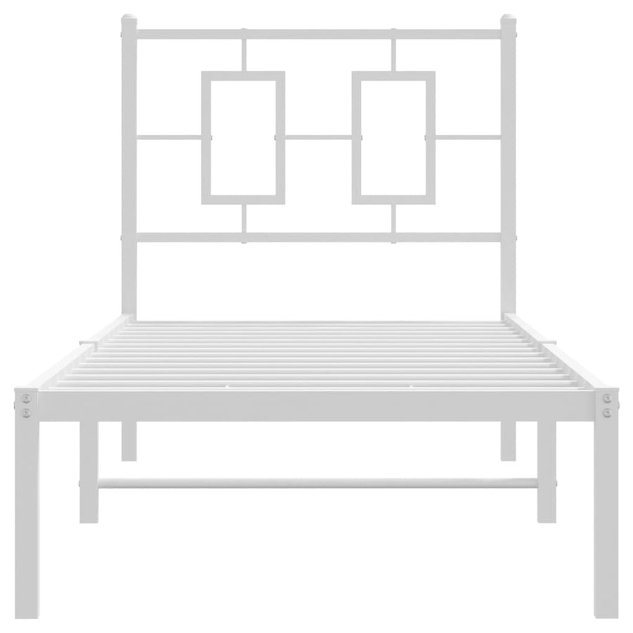 Bedframe Metaal 75 X 190 Cm Wit met hoofdbord
