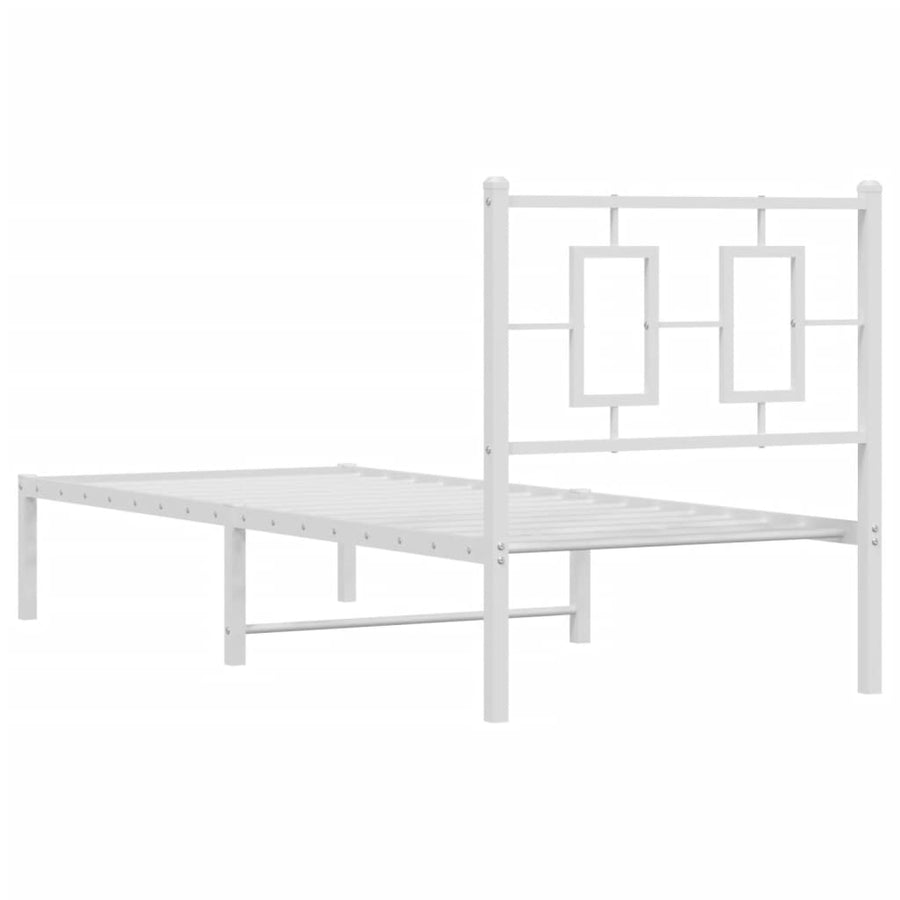 Bedframe Metaal 75 X 190 Cm Wit met hoofdbord