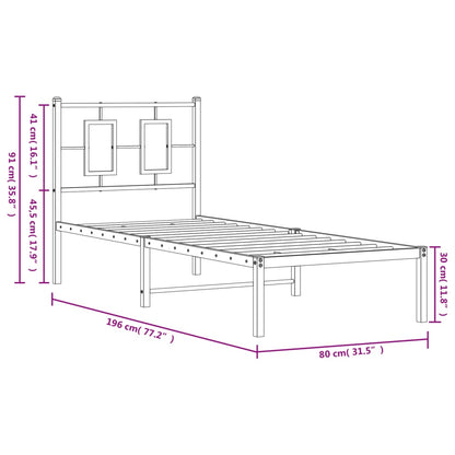 Bedframe Metaal 75 X 190 Cm Wit met hoofdbord