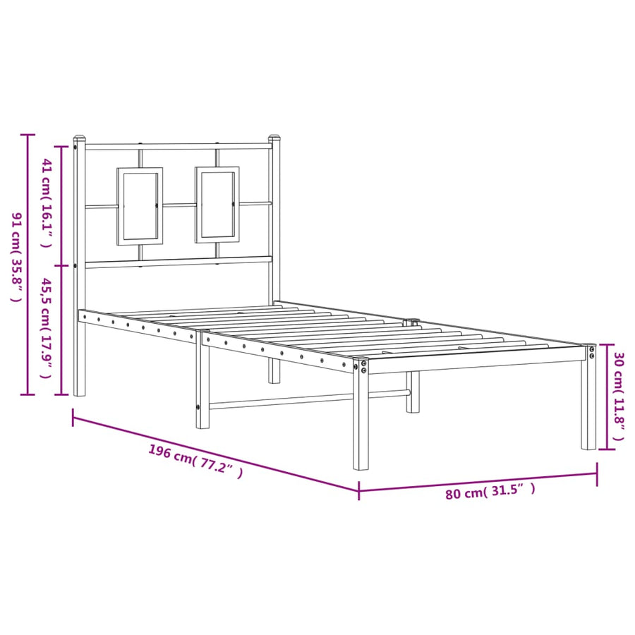 Bedframe Metaal 75 X 190 Cm Wit met hoofdbord