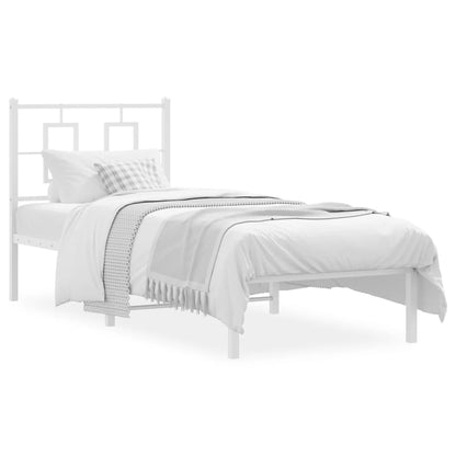 Bedframe Metaal 75 X 190 Cm Wit met hoofdbord