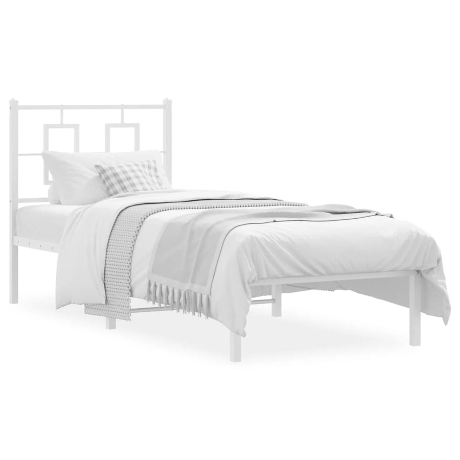 Bedframe Metaal 75 X 190 Cm Wit met hoofdbord