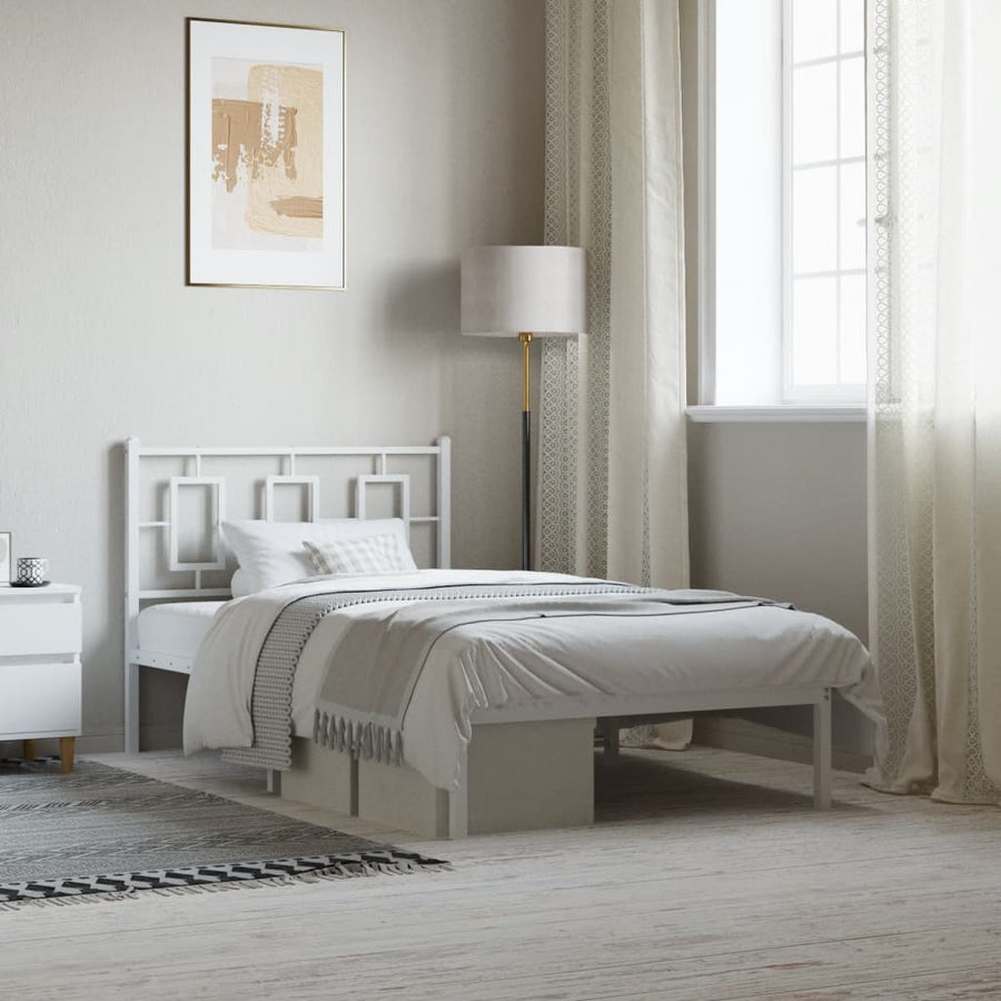 Bedframe Metaal Wit 100 x 190 cm met hoofdbord