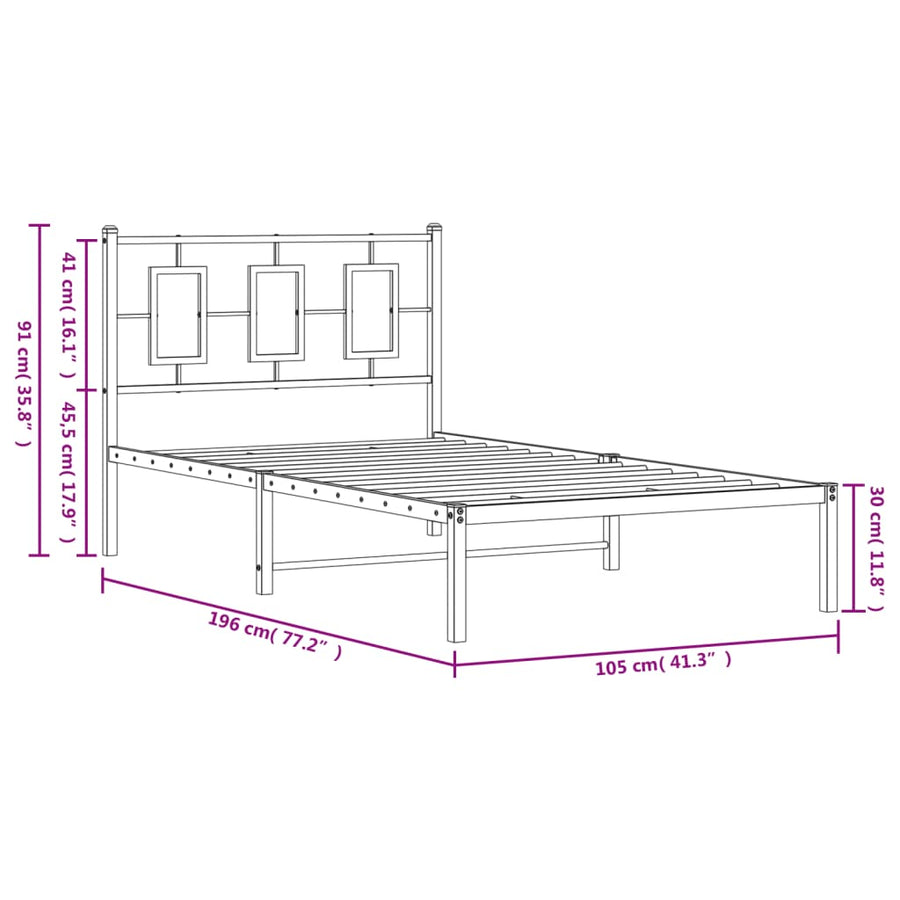 Bedframe Metaal Wit 100 x 190 cm met hoofdbord