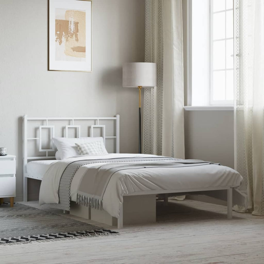 Bedframe Metaal Wit 107 x 203 cm met hoofdbord