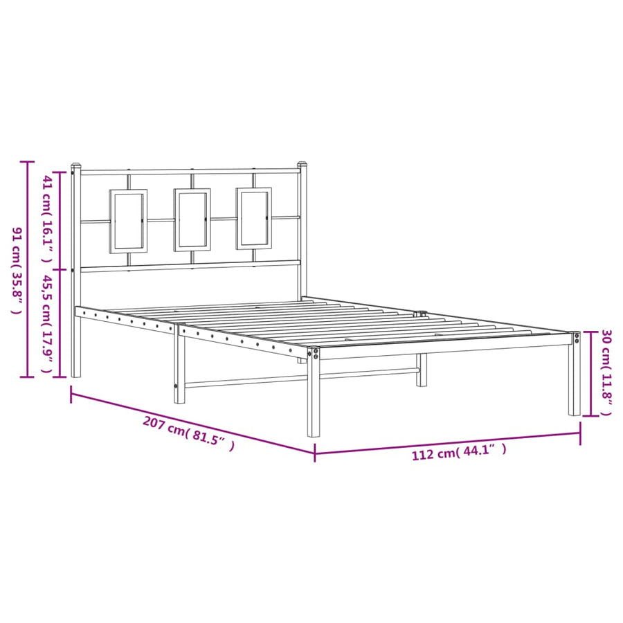 Bedframe Metaal Wit 107 x 203 cm met hoofdbord