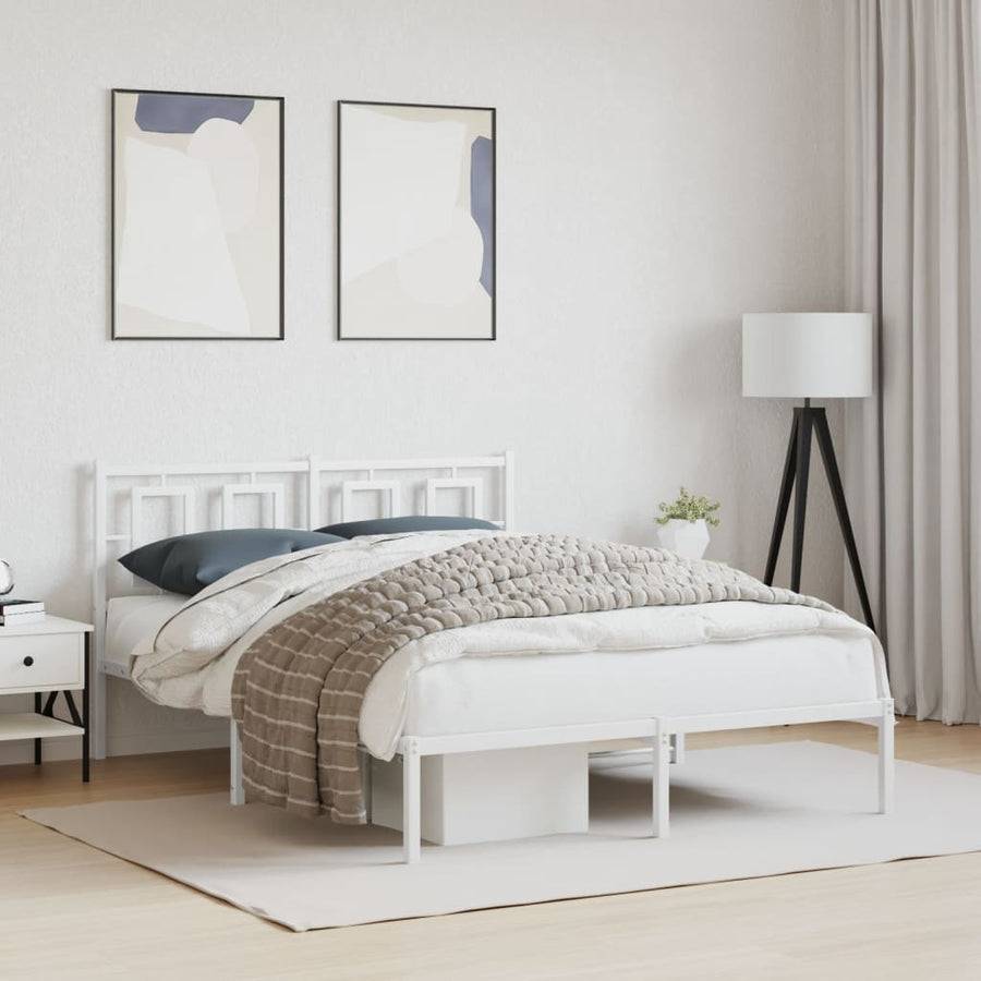 Bedframe Metaal Wit 140 x 190 cm met hoofdbord