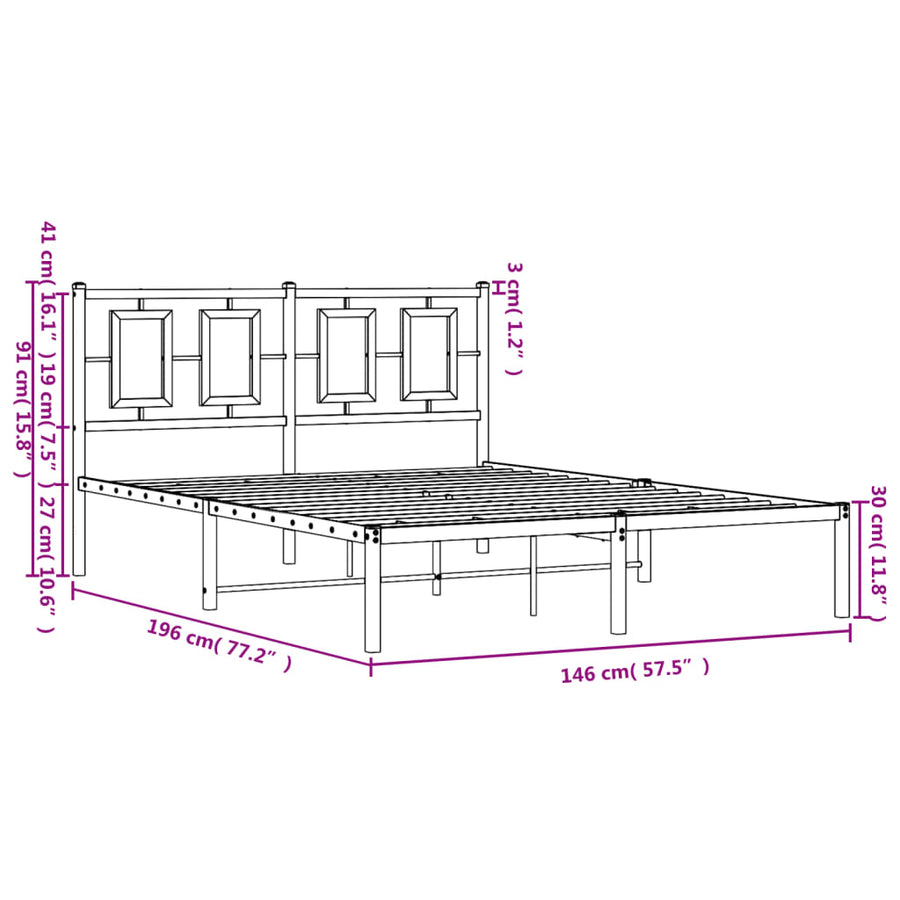 Bedframe Metaal Wit 140 x 190 cm met hoofdbord