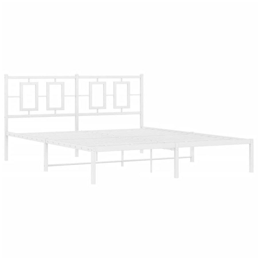 Bedframe Metaal Wit 150 x 200 cm met hoofdbord