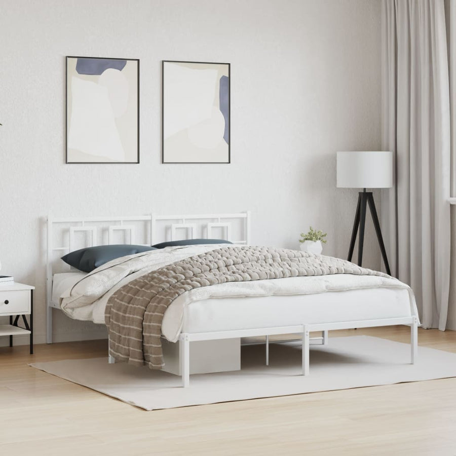 Bedframe Metaal Wit 150 x 200 cm met hoofdbord